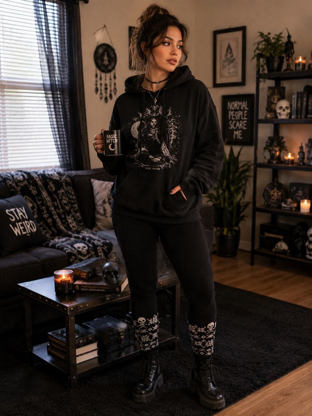Torrid Black Skull Snowflake Knit Jogger Lounge Pant Sz 2 Goth Alt Cozy Sweater
